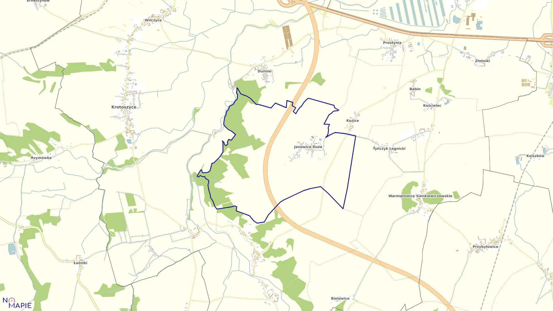 Mapa obrębu JANOWICE DUŻE w gminie Krotoszyce