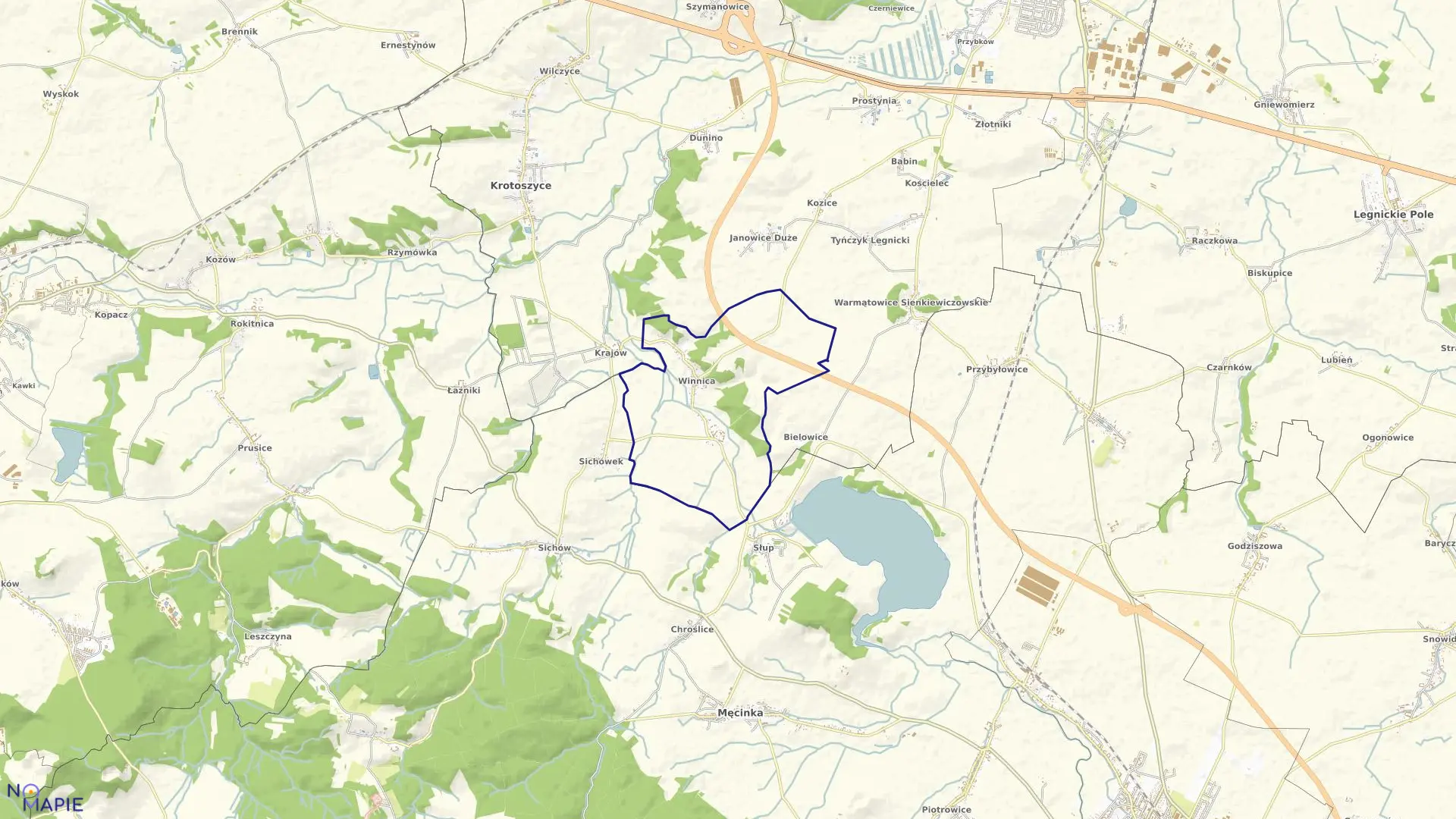 Mapa obrębu WINNICA w gminie Krotoszyce